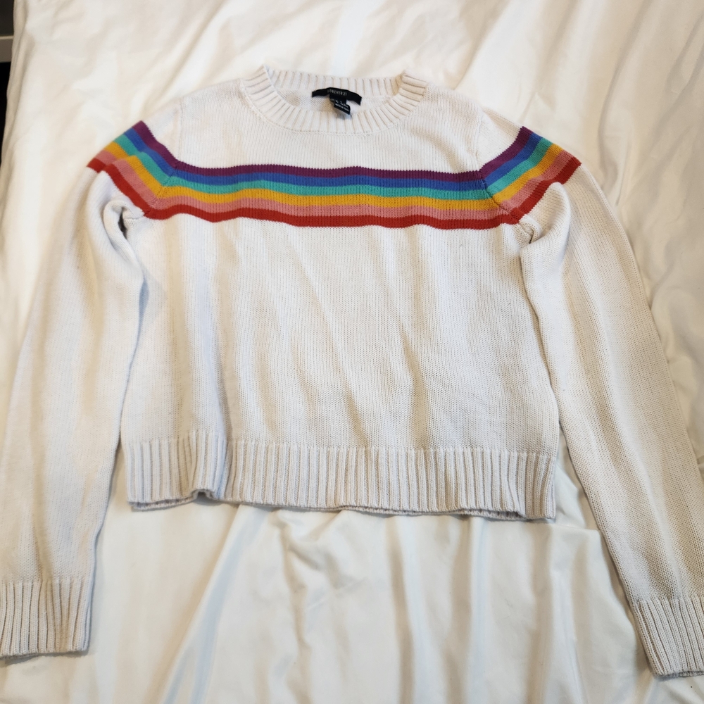 Forever 21 White Sweater with Multicolor Stripes